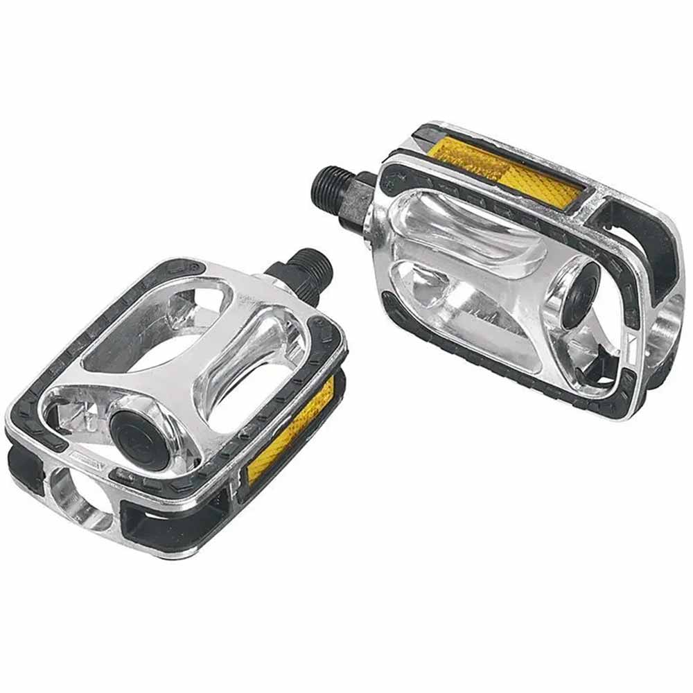 Ergotec Pedals 608 9/16" - Aluminium/Rubber with Reflectors and Bearings - Silver - 388g