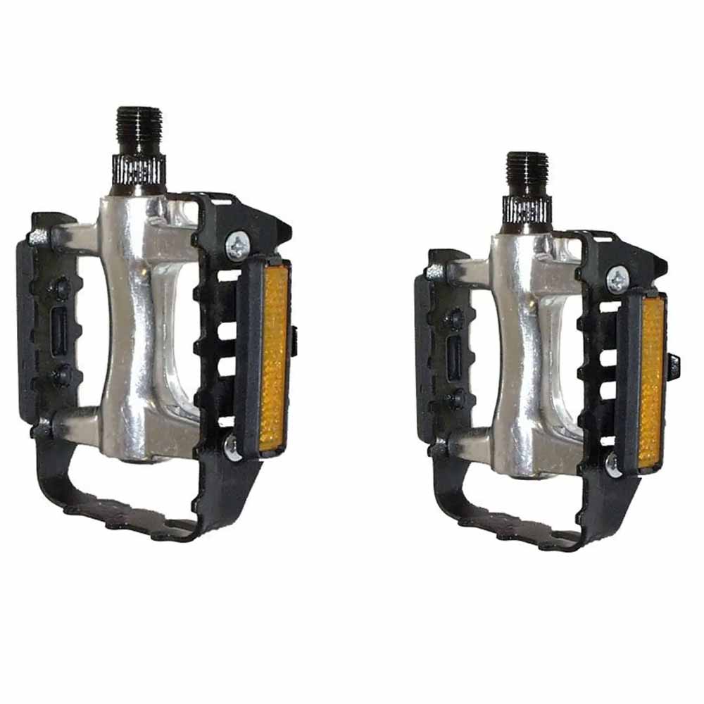 M-WAVE MTB Pedals Aluminium Body with Steel Cage and Reflector - Silver/Black